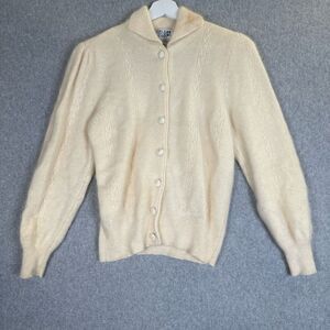Vintage Adele Joyce Petite Medium Button Front Cardigan Sweater Lambswool Angora